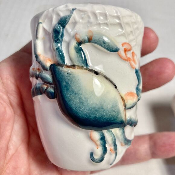 Nautical Blue Crab Ceramic Salt & Pepper Shaker Set Beach House Zodiac Cancer - Picture 5 of 11